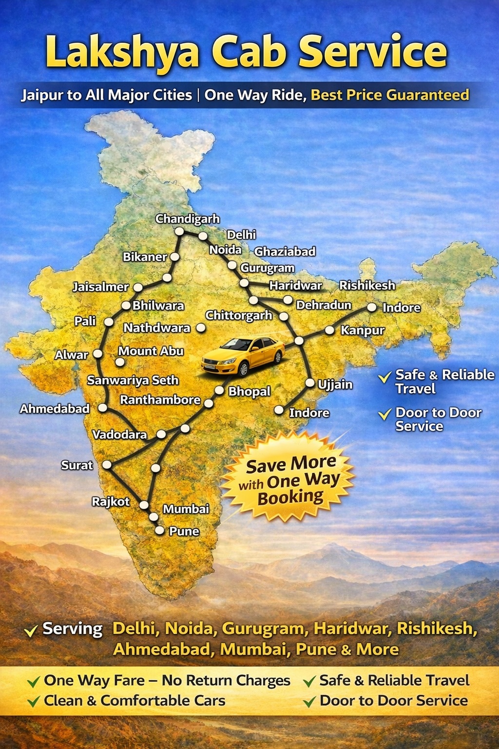 Jaipur to All City Cab Routes Map